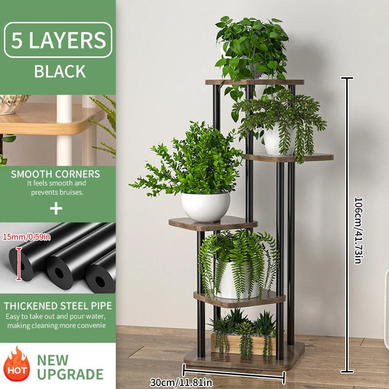 Multi-Tier Wooden Plant Shelf