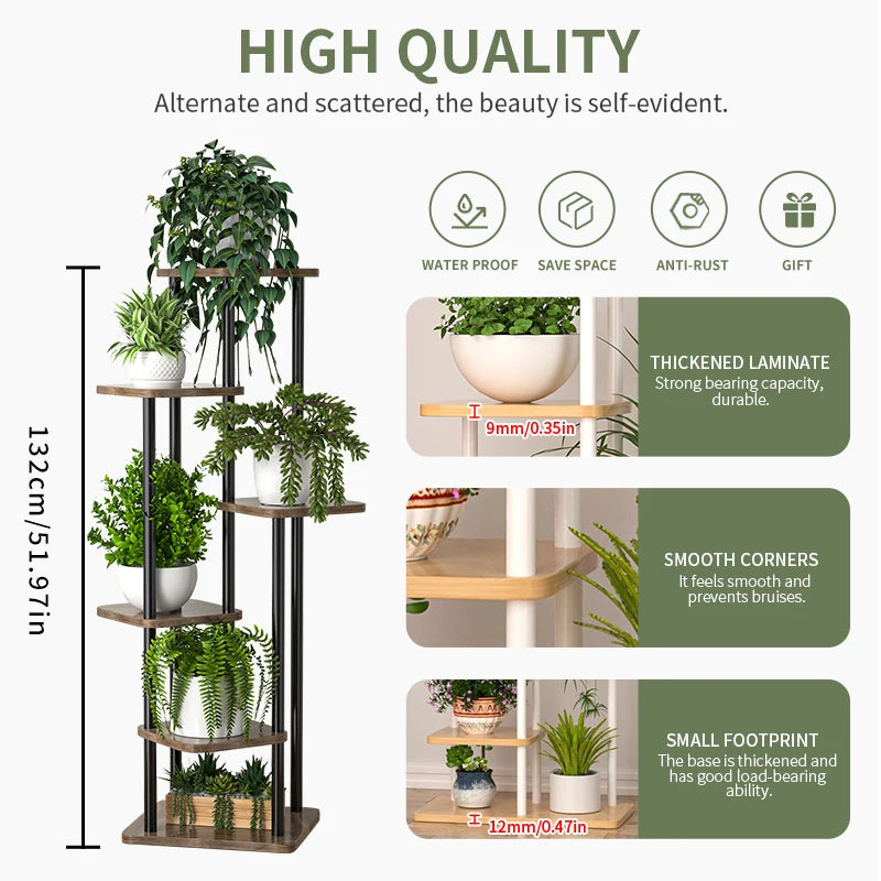 Multi-Tier Wooden Plant Shelf