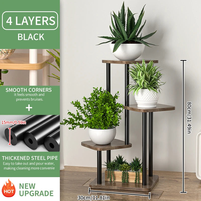 Multi-Tier Wooden Plant Shelf